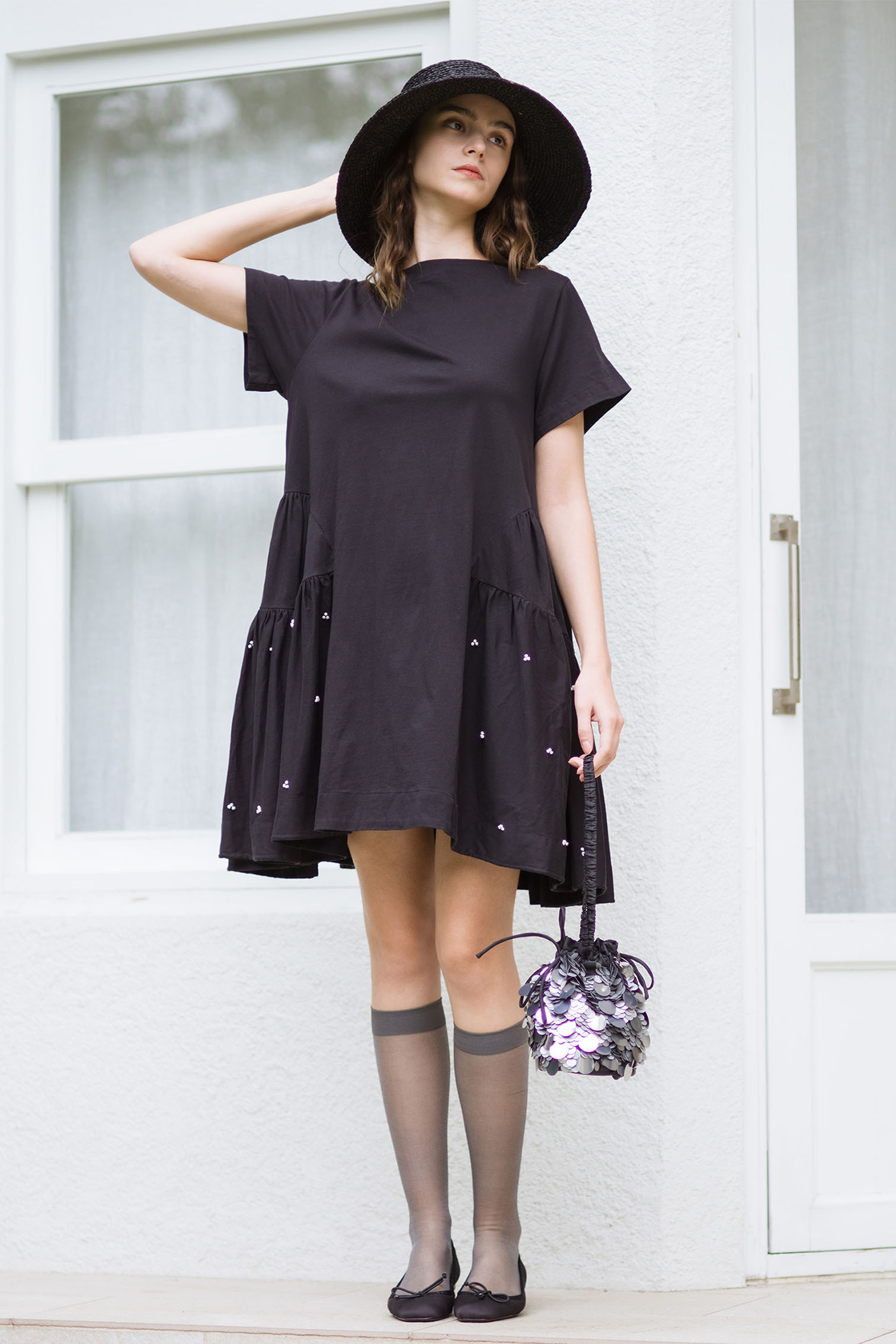 マーレットMerlette IRENE コットンジャージー ティアードTドレス黒 LUMEN｜New Arrivals｜Merlette(マーレット)｜Merlette NYC
