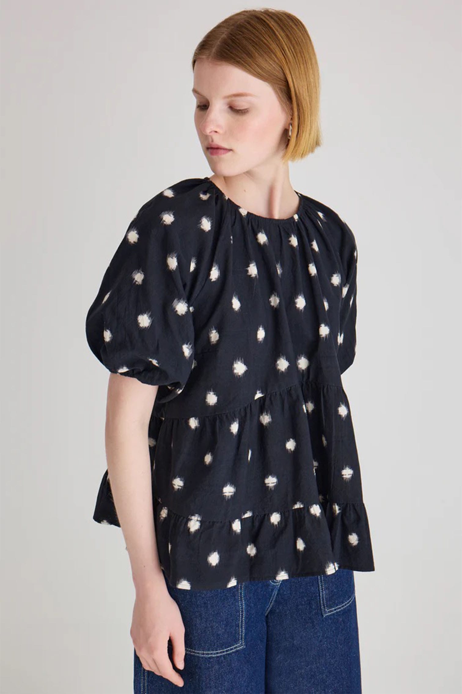 BOW BLOUSE IKAT DOT｜Knit wears｜Merlette(マーレット