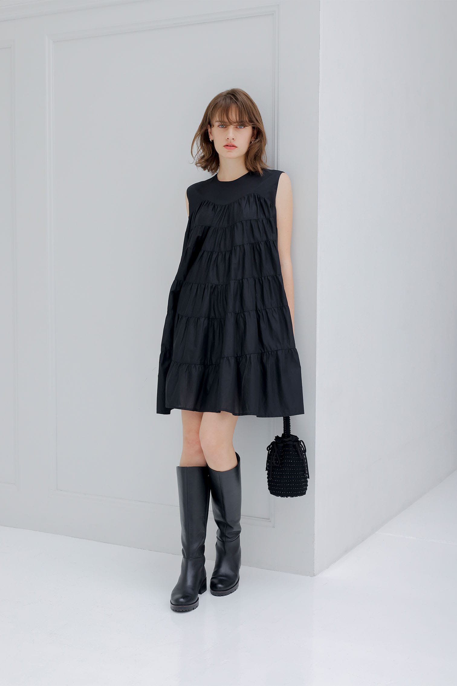 美品『Merlette』ワンピース　ブラック　Aライン　XSサイズ MERLETTE マーレット ATHENE ティアードワンピース XS ブラック